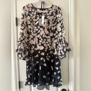 White House Black Market Black and Cream Blush Leaf Dress
